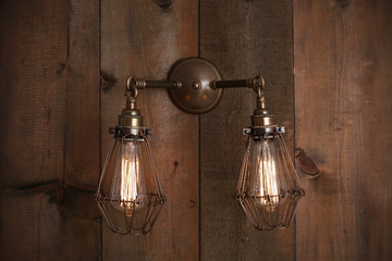 RIGO DOUBLE ARM CAGE WALL LIGHT - Handmade brass wall lamp by mullan lighting - view 3